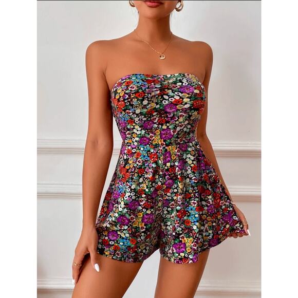 SHEIN Pants - SHEIN Privé Allover Floral Print Tube Romper Size Large